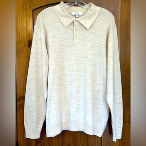 Turnbury 100%  Merino Wool Cream Pullover Lightweight Sweater with Collar Sz L